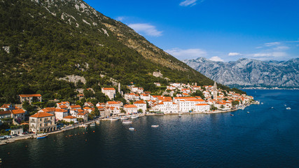 Naklejka na ściany i meble Aerial beautiful view at Perast town. Montenegro
