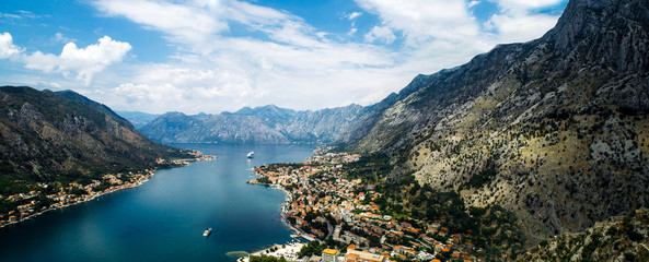 Panoramic View of kotor old town from Lovcen mountain in Kotor, Montenegro. Kotor is part of the...