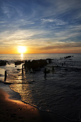 Fototapeta na wymiar a magical sunset on the Baltic coast of the Kaliningrad region