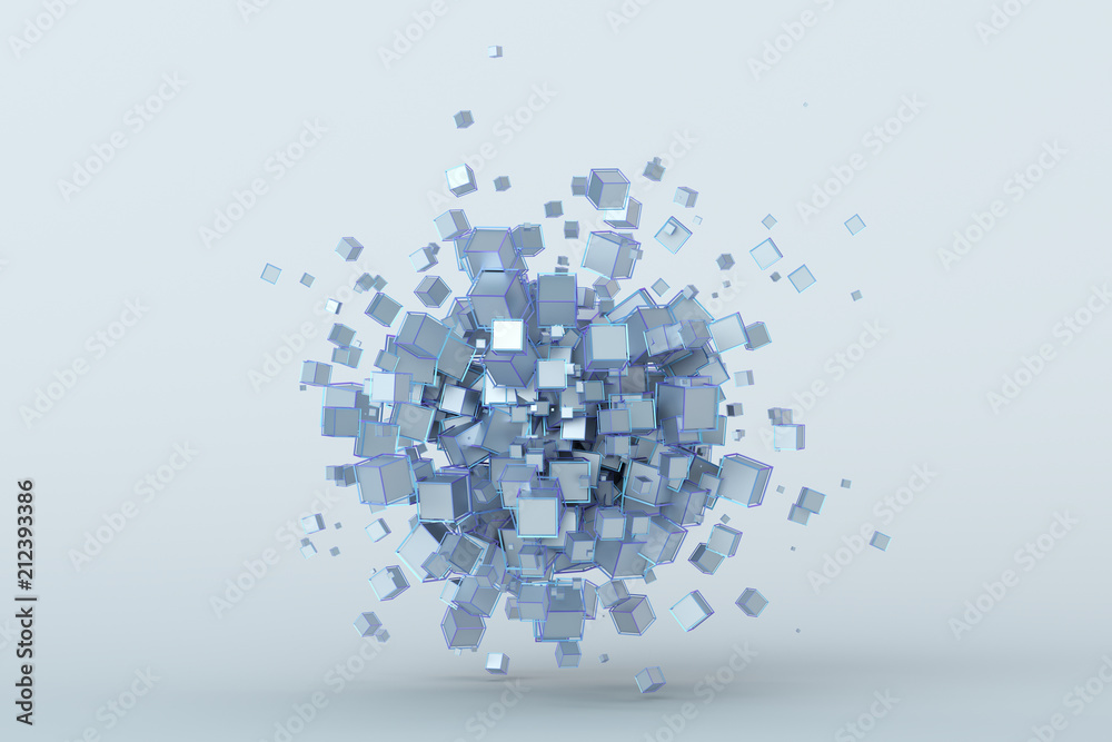 Poster abstract 3d rendering of geometric shapes. composition with cubes. modern background design for post