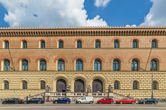 Munich, Germany June 09, 2018: The Bavarian State Library (German: Bayerische Staatsbibliothek, abbreviated BSB, called Bibliotheca Regia Monacensis before 1919) in Munich.