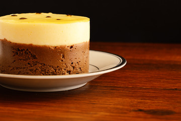 Close up of fresh passion fruit on wooden background