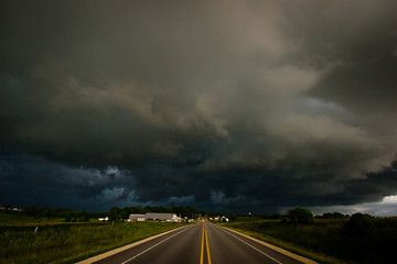 Storm moving in over the highway in Iowa on a summer afternoon