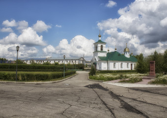 Holy Trinity monastery and old fortress in Ust-Kamenogorsk. Old architecture.