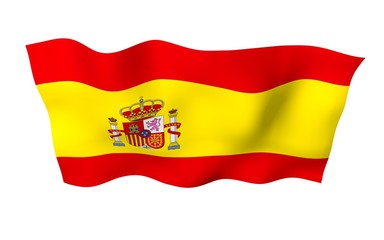 Obraz premium The flag of Spain. Official state symbol of the Kingdom of Spain. Concept: web, sports pages, language courses, travelling, design elements. 3d illustration