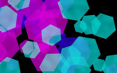 Multicolored translucent hexagons on dark background. Green tones. 3D illustration