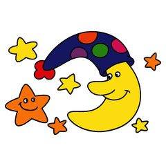 Moon cartoon illustration isolated on white background for children color book