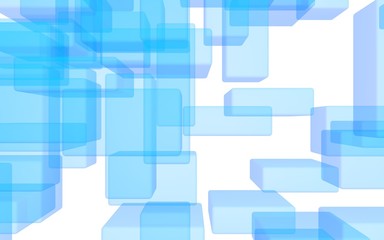 Blue and white abstract digital and technology background. The pattern with repeating rectangles. 3D illustration