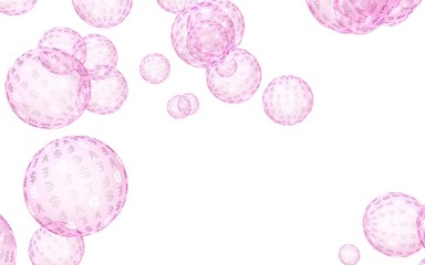 Bitcoin economic financial bubble. Cryptocurrency 3D illustration. Business concept. Pink bubbles on white background. Bit, Coin, mining concept