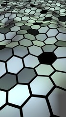 Honeycomb with a gradient color. Perspective view on polygon look like honeycomb. Wavy surface. Isometric geometry. 3D illustration