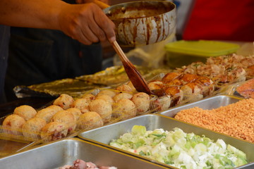 Food stalls at a Japanese summer festival