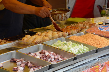 Food stalls at a Japanese summer festival