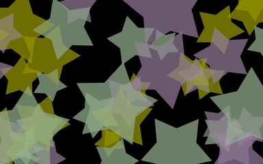 Multicolored translucent stars on a dark background. Green tones. 3D illustration