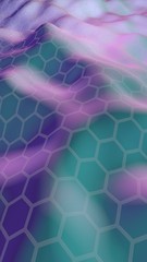 Colorful honeycomb with a gradient color on a light background. Perspective view on polygon look like honeycomb. Wavy surface. Isometric geometry. 3D illustration