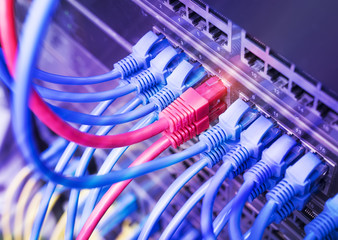 ethernet cable on network switches background