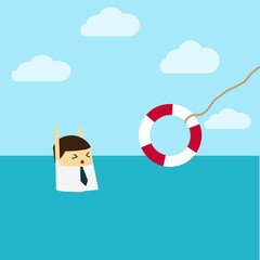 Businessman With Life Preserver. Flat design