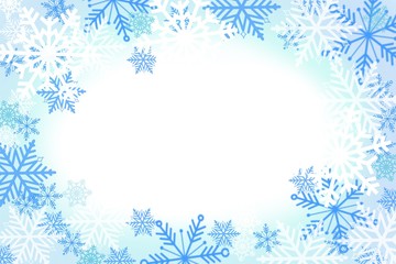 winter snowflake snowy border background design with large and small snow flakes, and beautiful winter look