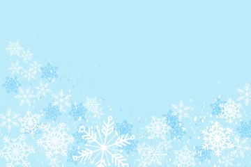 winter snowflake snowy border background design with large and small snow flakes, and beautiful winter look
