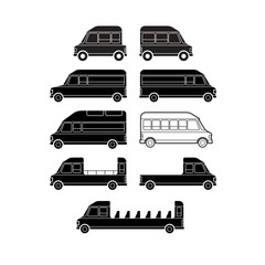 silhouette and black outline vehicle vector illustration