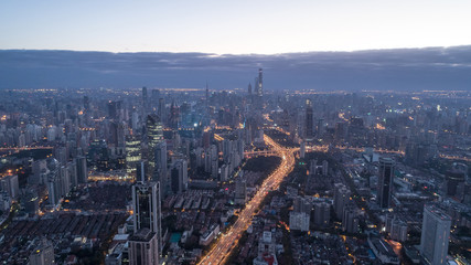 Obraz premium Aerial View of Shanghai city in the dawn