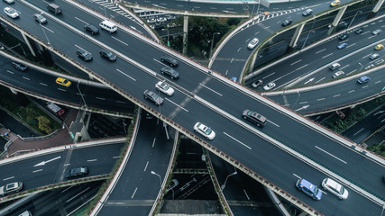Highway junction aerial view on a cloudy day