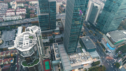 aerial view of business area in Nangjing Rd, Shanghai, China, at night