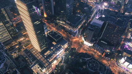 Fototapeta na wymiar aerial view of business area in Nangjing Rd, Shanghai, China, at night