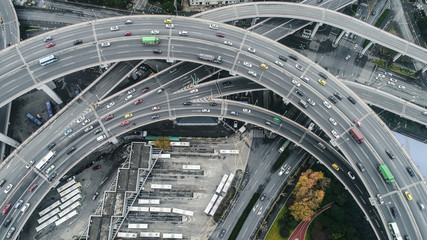 aerial view of Nanpu Bridge in Shanghai