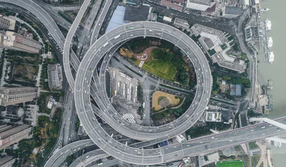 aerial view of Nanpu Bridge in Shanghai