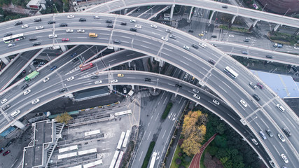 Fototapeta premium aerial view of Nanpu Bridge in Shanghai