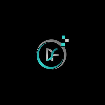 Letter DF Circle Digital Pixel Creative Modern Design Icon Logo, Design Template Element Vector