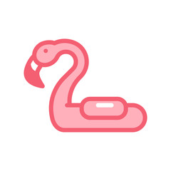 Inflatable swimming pool ring object with flamingo shape. Tropical summer bird buoy for vacations and water activities in swimming pool. Rubber object isolated. Vector doodle icon.