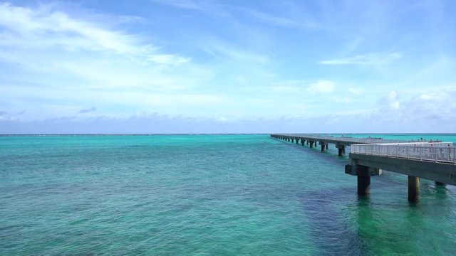 Okinawa,Japan-July 7, 2018: Shimojishima Airport runway 17 Approach Lighting