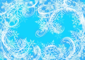 Fototapeta na wymiar flourish snow flake border design in winter blues and white