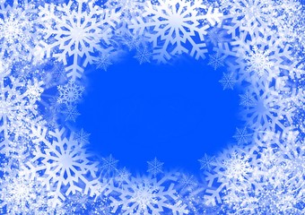 winter snowflake snowy border background design with large and small snow flakes, and beautiful winter look