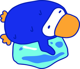 Hot summer blue penguin with sweating