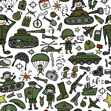 Military sketch, seamless pattern for your design © Kudryashka