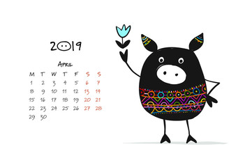 Cute piggy silhouette, symbol of 2019 year for your design