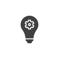 Light bulb with gear vector icon. filled flat sign for mobile concept and web design. Working idea, lamp simple solid icon. Symbol, logo illustration. Pixel perfect vector graphics