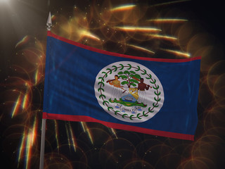 Flag of Belize with fireworks display in the background