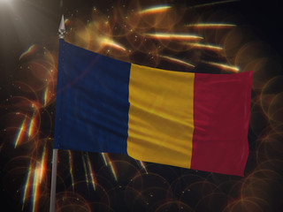 Flag of Chad with fireworks display in the background
