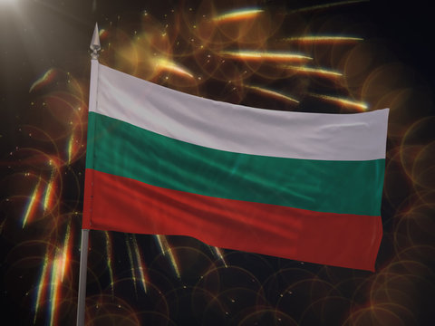Flag of Bulgaria with fireworks display in the background