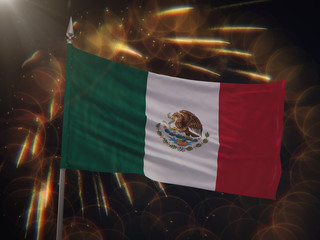 Flag of Mexico with fireworks display in the background