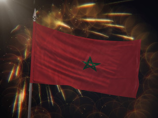 Flag of Morocco with fireworks display in the background