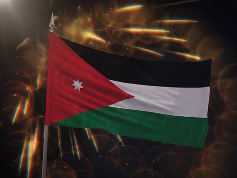 Flag of Jordan with fireworks display in the background