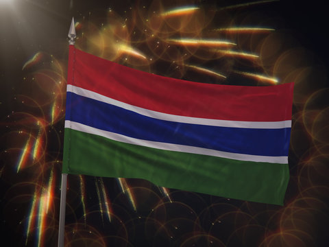 Flag of The Gambia with fireworks display in the background