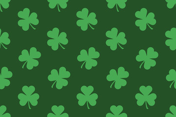 Seamless pattern with Shamrocks. flat style. isolated on green background