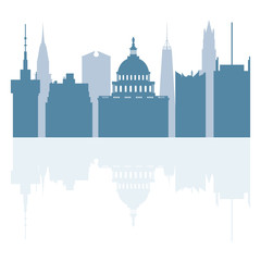 Fototapeta premium Silhouettes of famous buildings and modern buildings in the USA.