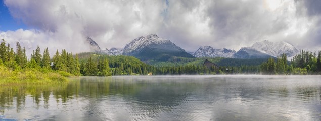 high resolution panorama of the Strbske Pleso mountain lake in Slovakia