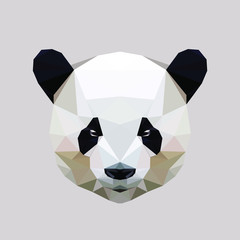 Low poly panda face on dark background, vector illustration EPS 10 isolated. Suitable for printing on a t-shirt or sweatshirt, shirt design, shirt print, Polygonal style trendy modern logo © Oomi